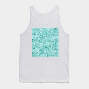 Turquoise Brushed Flowers Tank Top